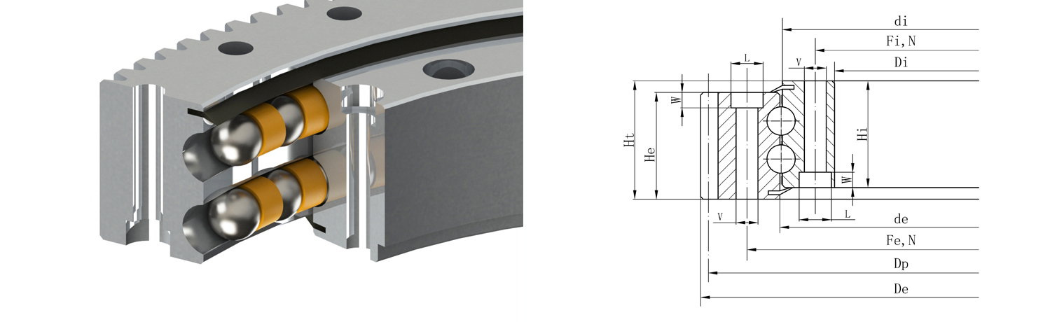外齒式雙排同徑球轉盤軸承